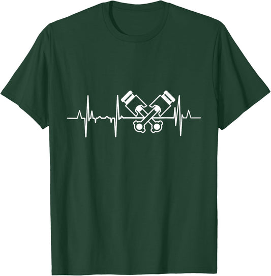 Car Mechatronics Engineer Heartbeat Car Mechanic T-Shirt - T-Shirt | Forest