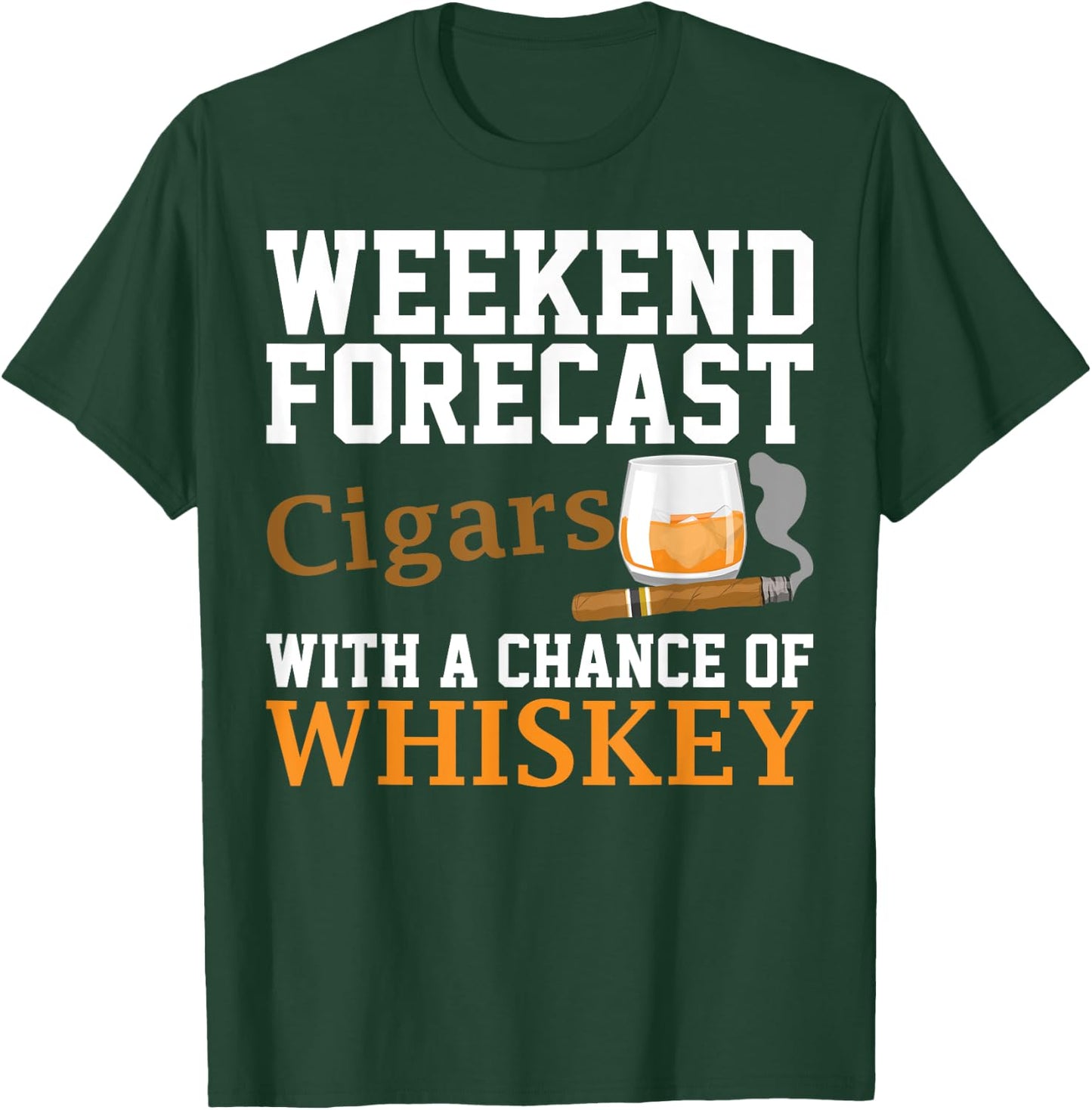 Cute Tobacco Smoker Alcohol Drinker Humor Designs Adults - Funny Weekend Forecast Cigars And Whiskey Gift Women - Black - Short Sleeve - - Regular Fit - Small T-Shirt - T-Shirt | Forest
