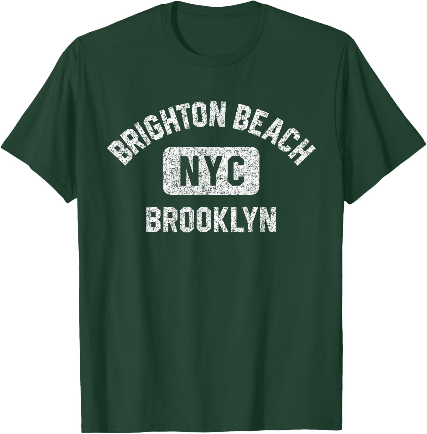 Brighton Beach Brooklyn NYC Gym Style Distressed White Print T-Shirt - T-Shirt | Forest