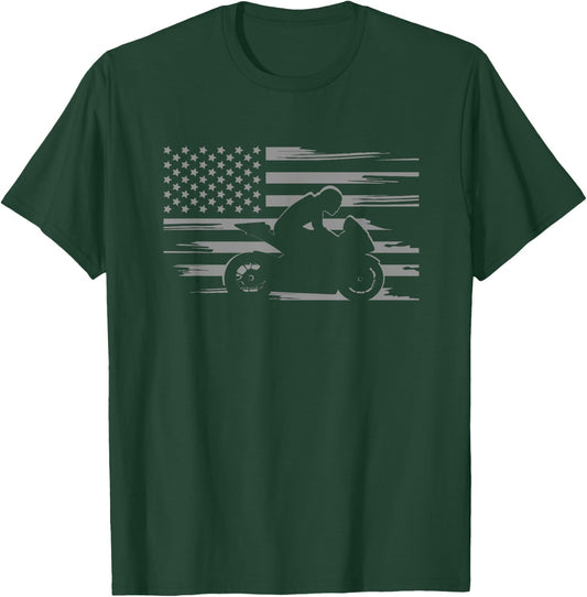 American Flag Motorcycle Apparel - Biker / Motorcycle T-Shirt - T-Shirt | Forest
