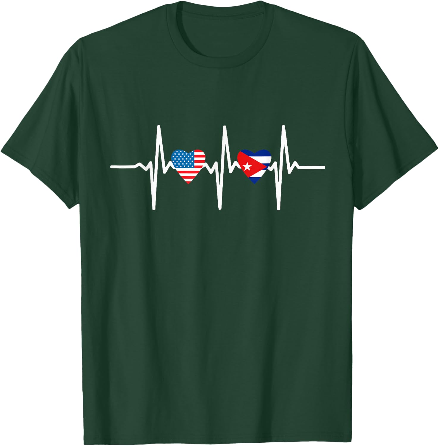 Half Cuban And American America Cuba Usa Flag Heart Love T-Shirt - T-Shirt | Forest