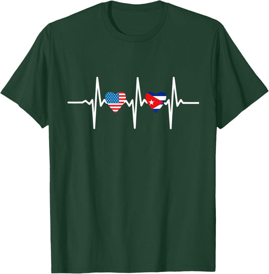Half Cuban And American America Cuba Usa Flag Heart Love T-Shirt - T-Shirt | Forest