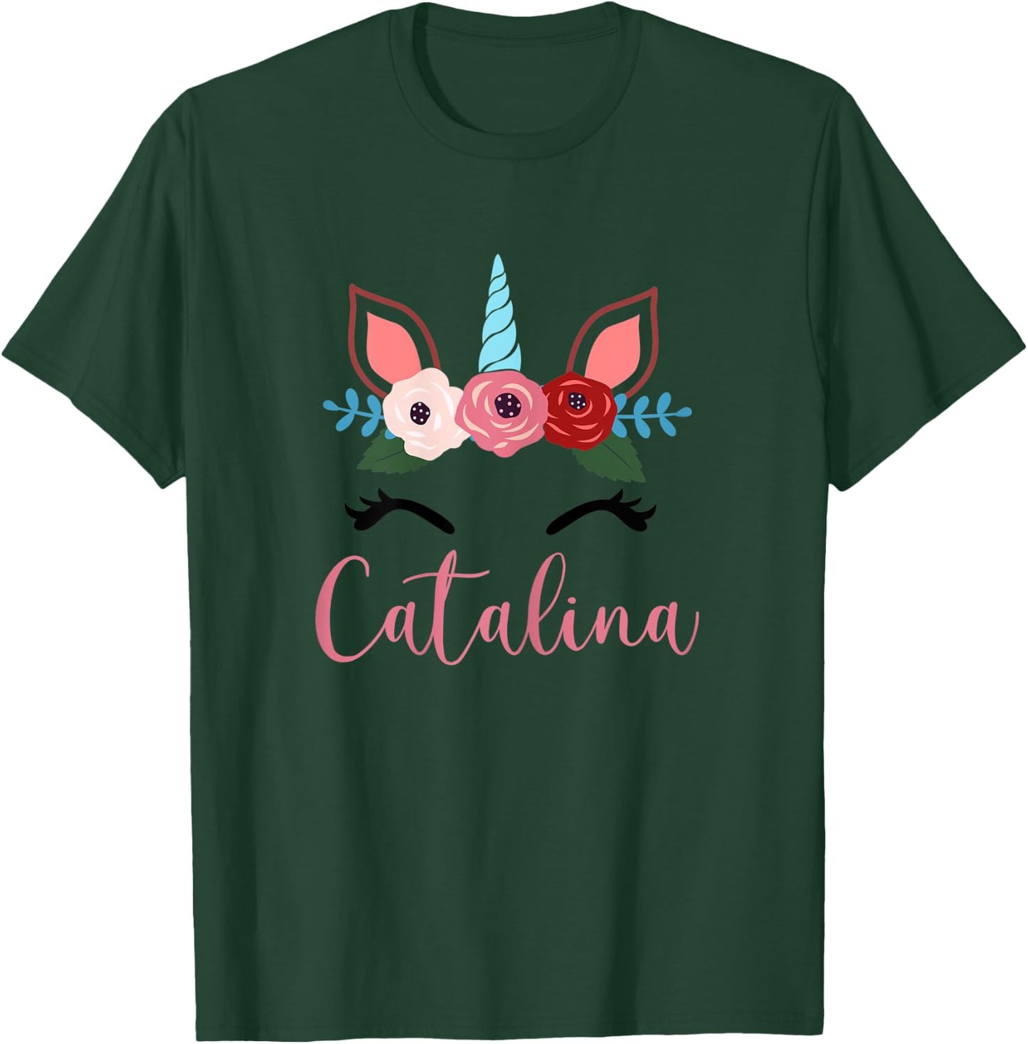 Cute Catalina Magical Floral Unicorn For Girls T-Shirt - T-Shirt | Forest