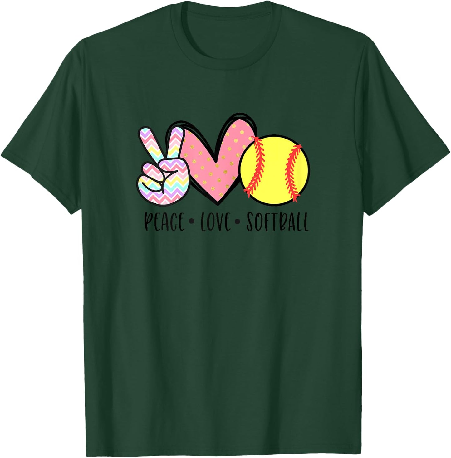 Peace Love Softball Mom Cute Pastel Women Teen Little Girls T-Shirt - T-Shirt | Forest