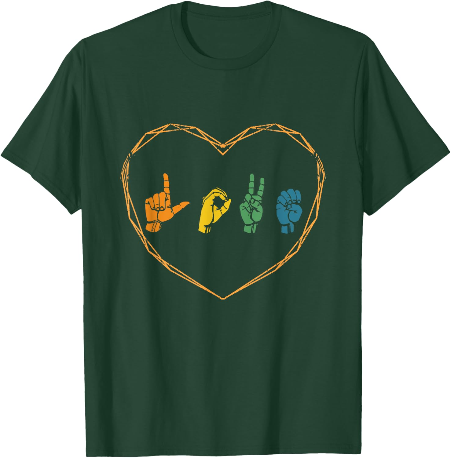 ASL Love American Sign Language Gifts Deaf Mute Finger Sign T-Shirt - T-Shirt | Forest