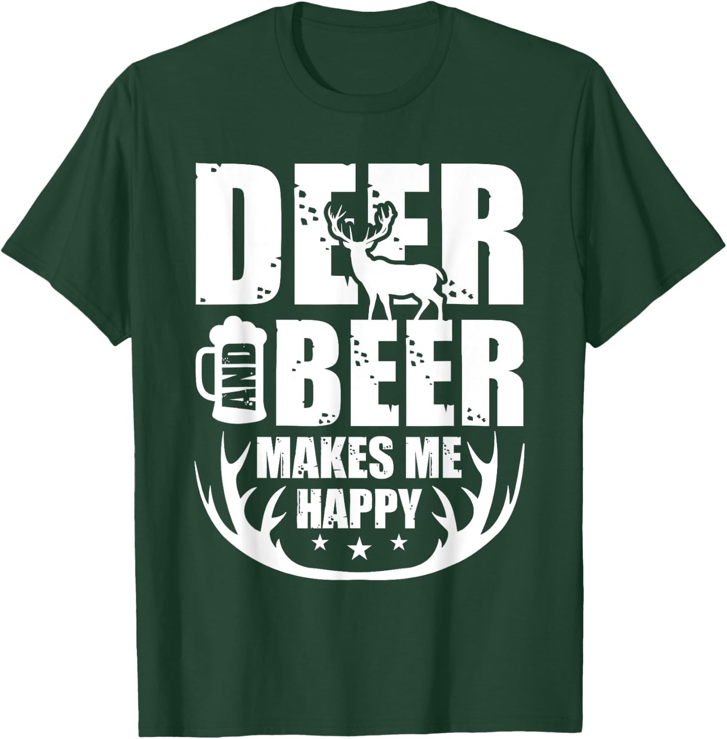 Deer And Beer Makes Me Happy Hunting Gifts Funny Hunting T-Shirt - T-Shirt | Forest