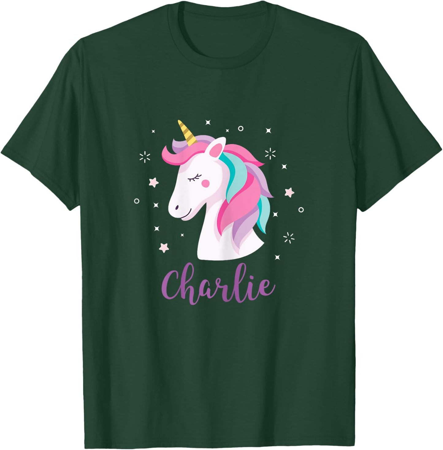 Cute Charlie Unicorn Personalized Name Girls Gifts T-Shirt - T-Shirt | Forest