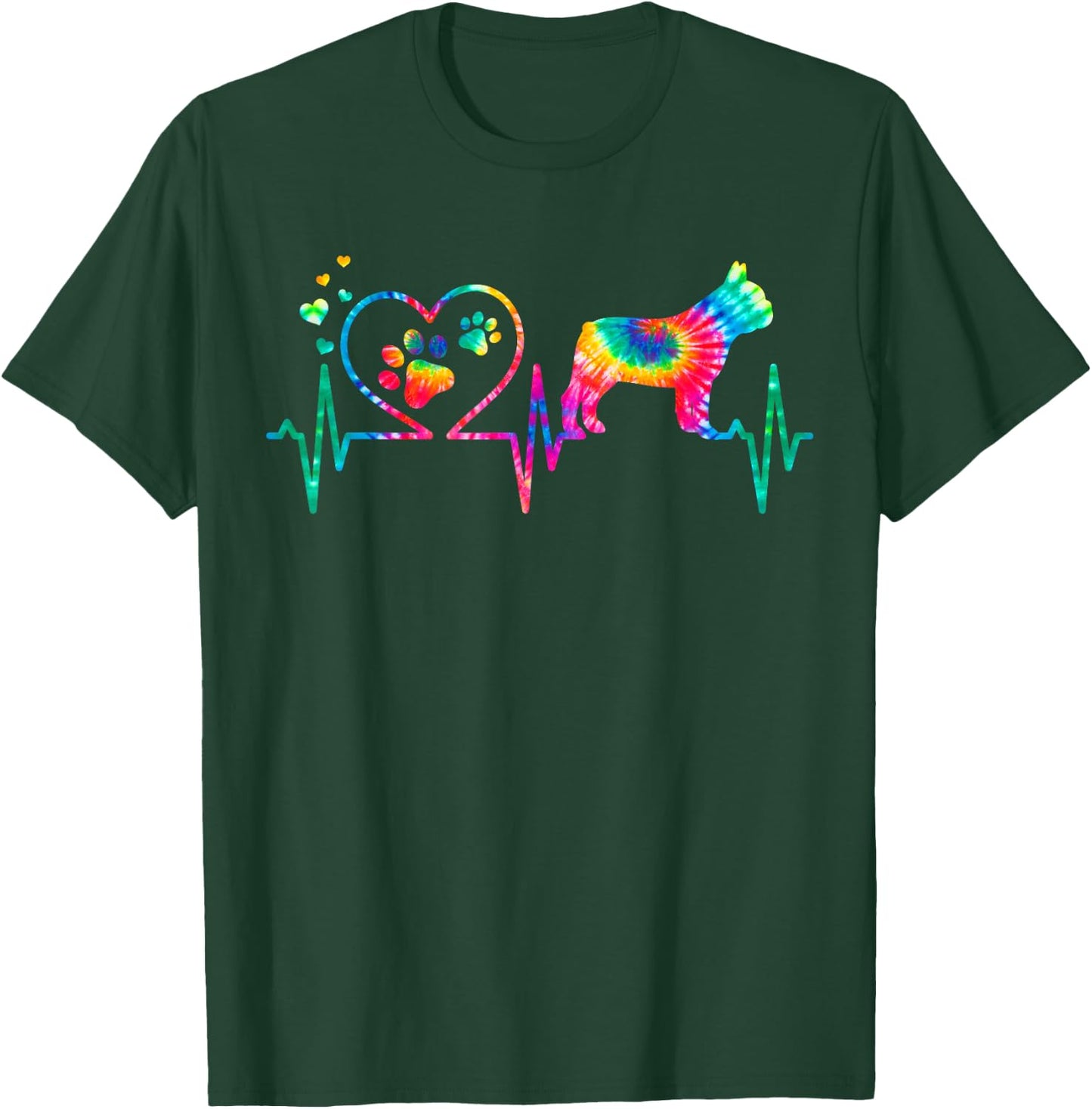 Frenchie French Bulldog Mom Dad Heartbeat Tie Women Girls Kids T-Shirt - T-Shirt | Forest
