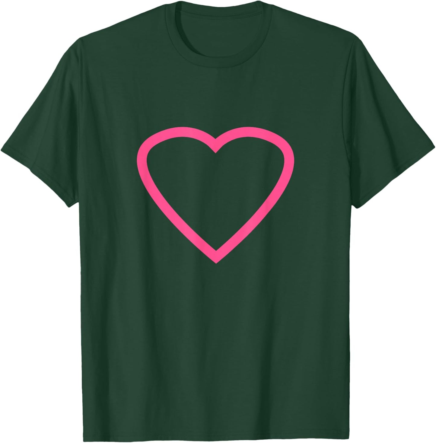 Big Pink Heart On Black Cute Love Minimal Outline Gift T-Shirt - T-Shirt | Forest