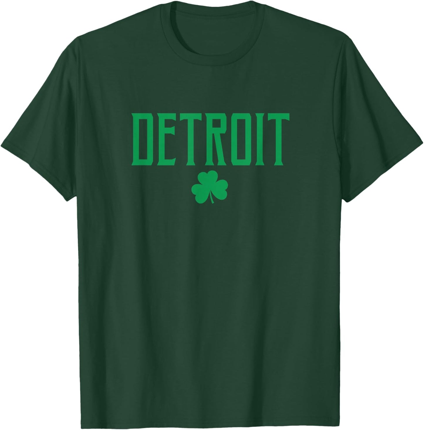 Detroit Text and Irish Shamrock Green Print T-Shirt - T-Shirt | Forest