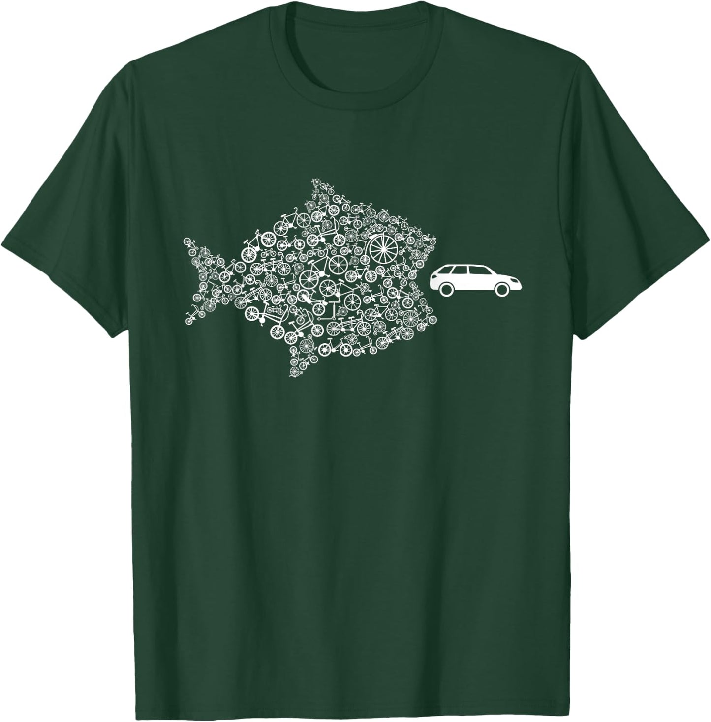 Street Trek Bicycle Fish Eats Car Climate Cycling Jersey T-Shirt - T-Shirt | Forest