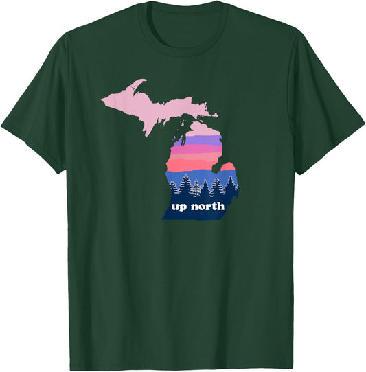Up North Michigan Pine Tree Sunset T-Shirt - T-Shirt | Forest