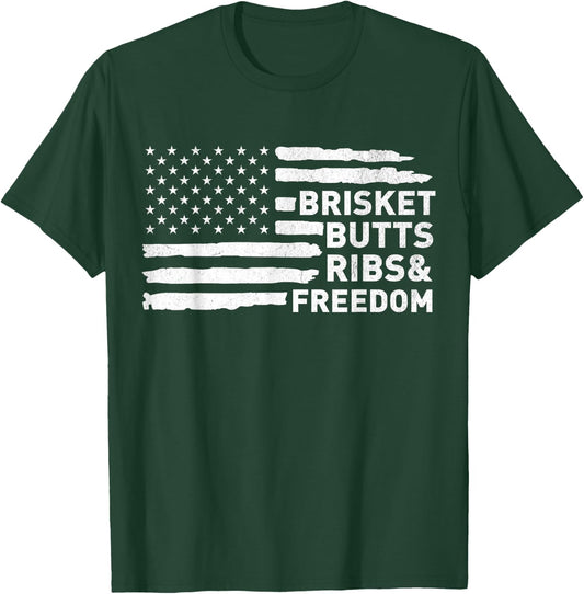 Brisket Butts Ribs and Freedom Vintage American BBQ Pride T-Shirt - T-Shirt | Forest