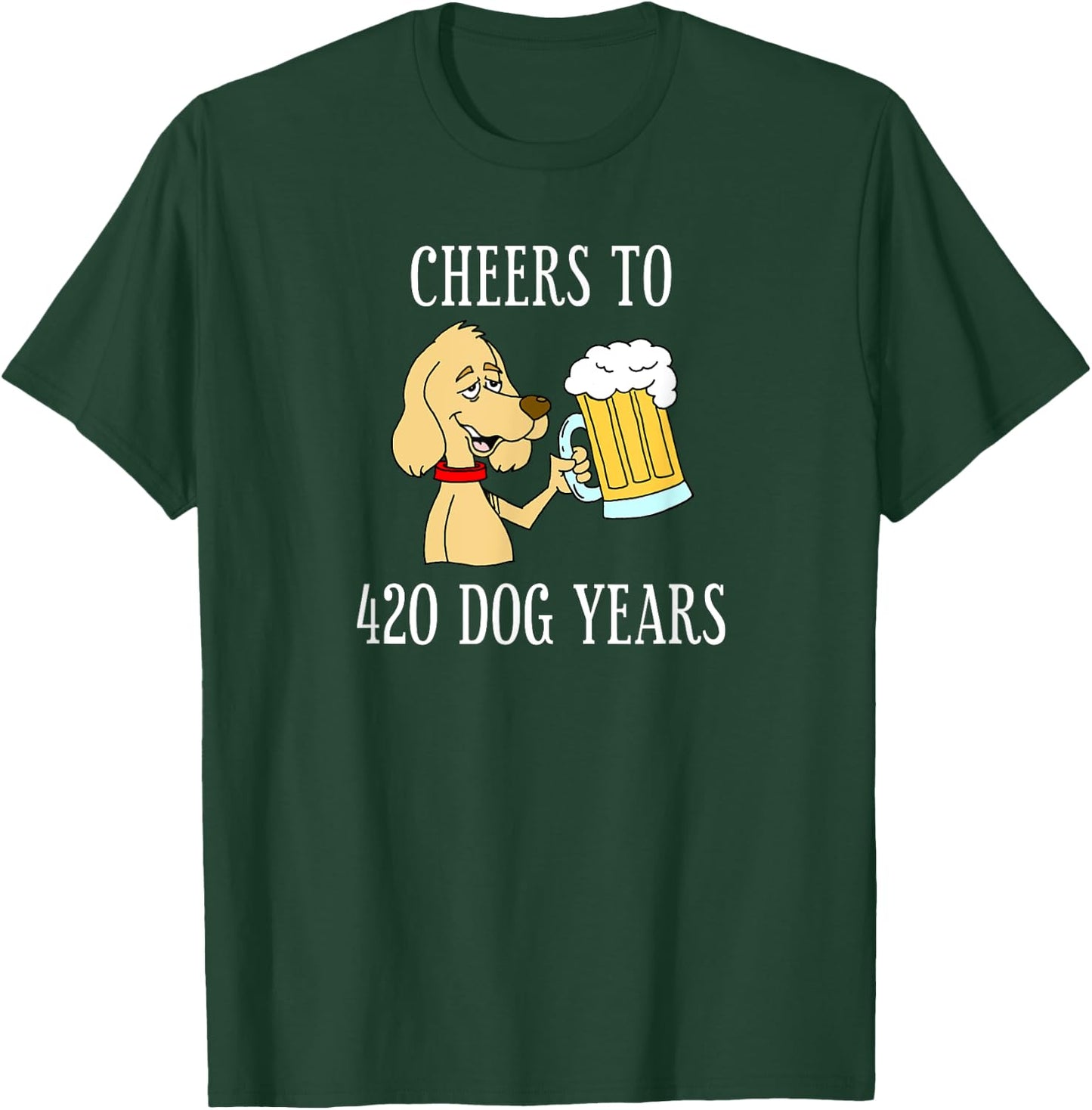 Cheers To 420 Dog Years Cartoon Beer Funny 60th Birthday Men Women T-Shirt - T-Shirt | Forest