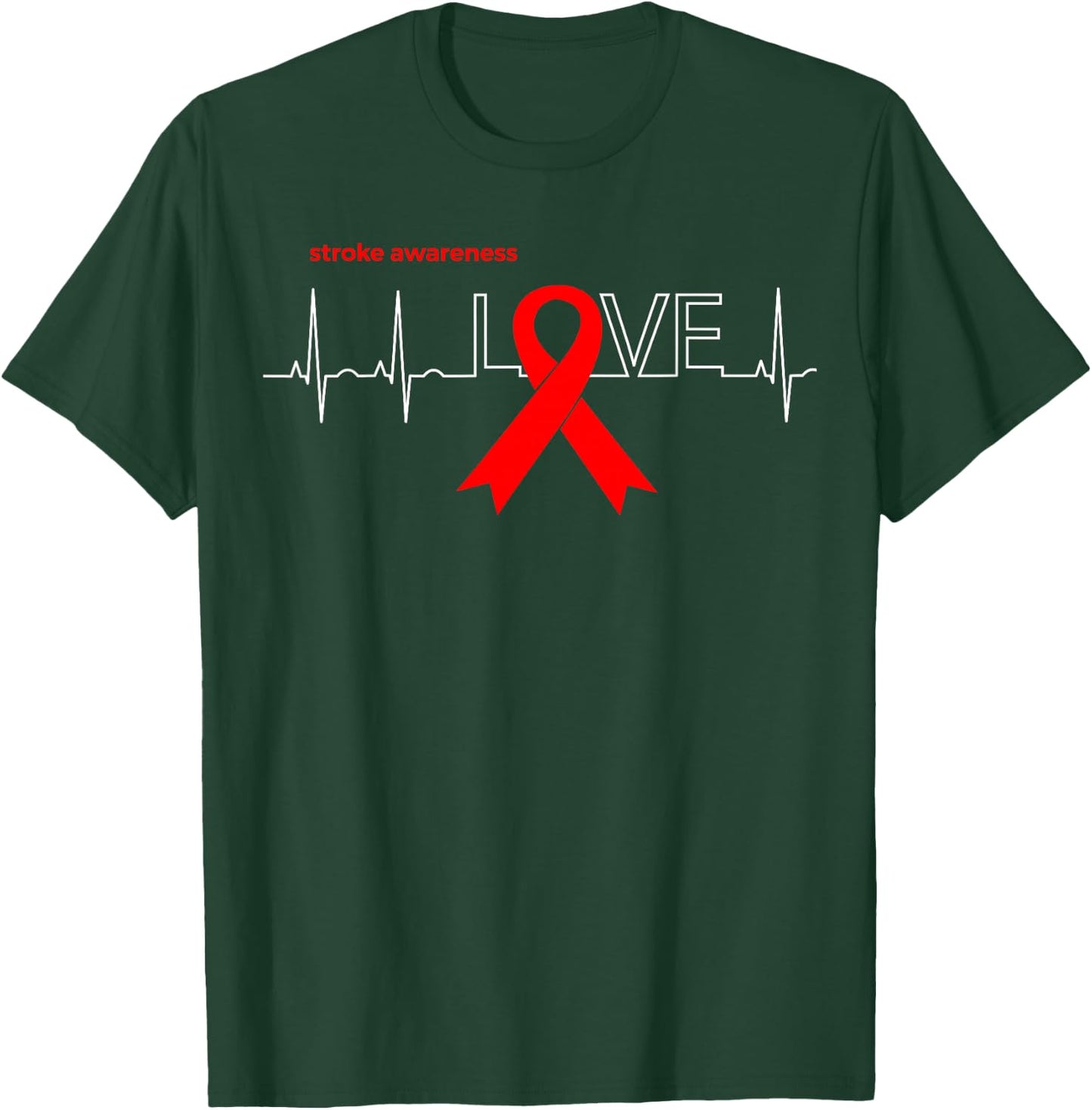 LOVE | Stroke Month Products Red Ribbon Stroke Awareness T-Shirt - T-Shirt | Forest