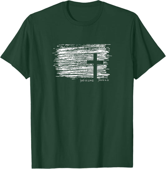 God is Love Cross Men Cool Christian Bible Verse T-Shirt - T-Shirt | Forest