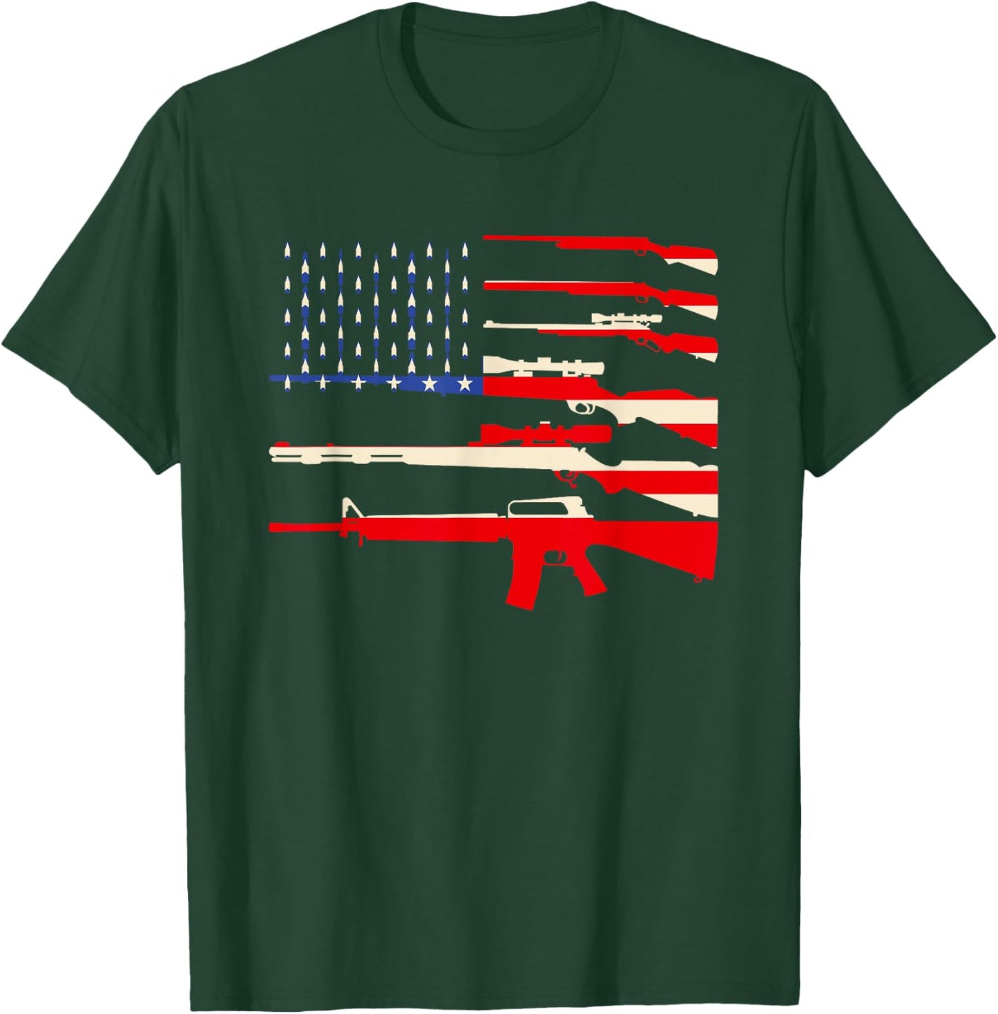 USA Flag Guns Weapon Rifles 2A Amendment 4th July Patriotic T-Shirt - T-Shirt | Forest