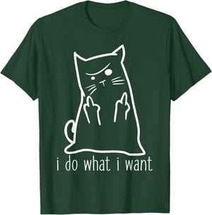 I Do What I Want Rude Kitty Flipping Bird Middle Finger Gift T-Shirt - T-Shirt | Forest