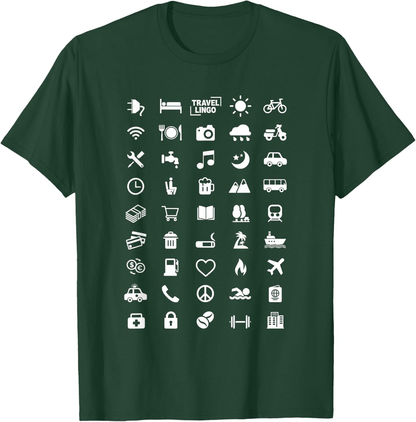Travel Icon Language - Speak with Icons! Funny Backpacker T-Shirt - T-Shirt | Forest