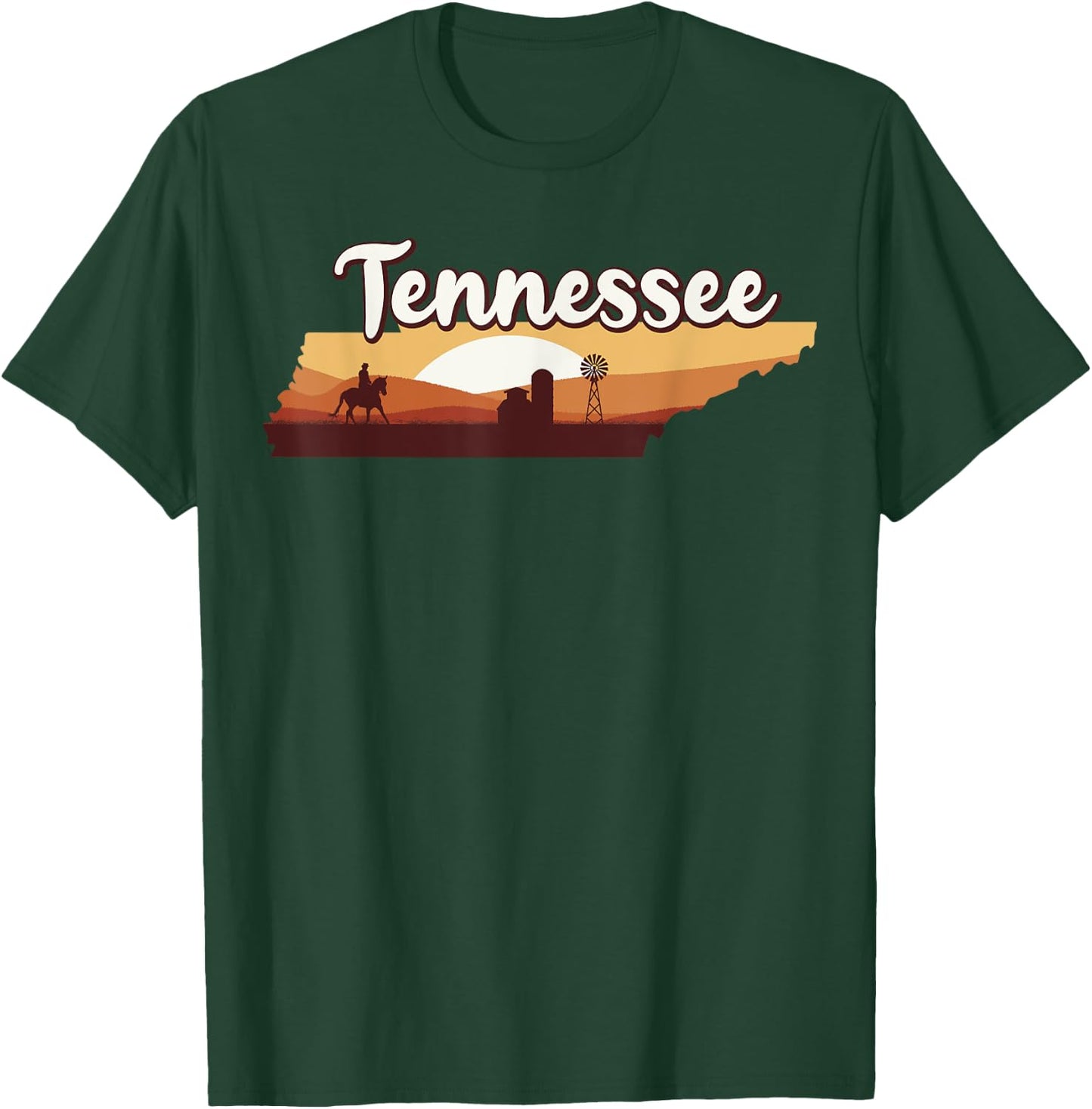 Cowboy Horse Riding Rodeo Barn Windmill Tennessee Map 70s T-Shirt - T-Shirt | Forest