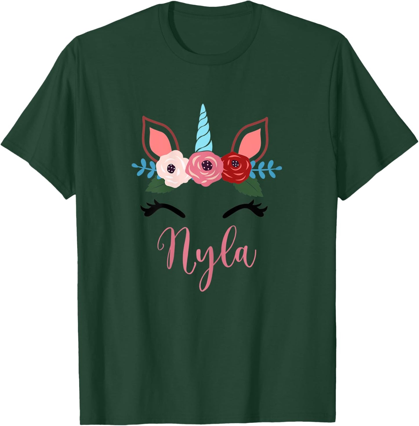 Cute Nyla Magical Floral Unicorn For Girls T-Shirt - T-Shirt | Forest