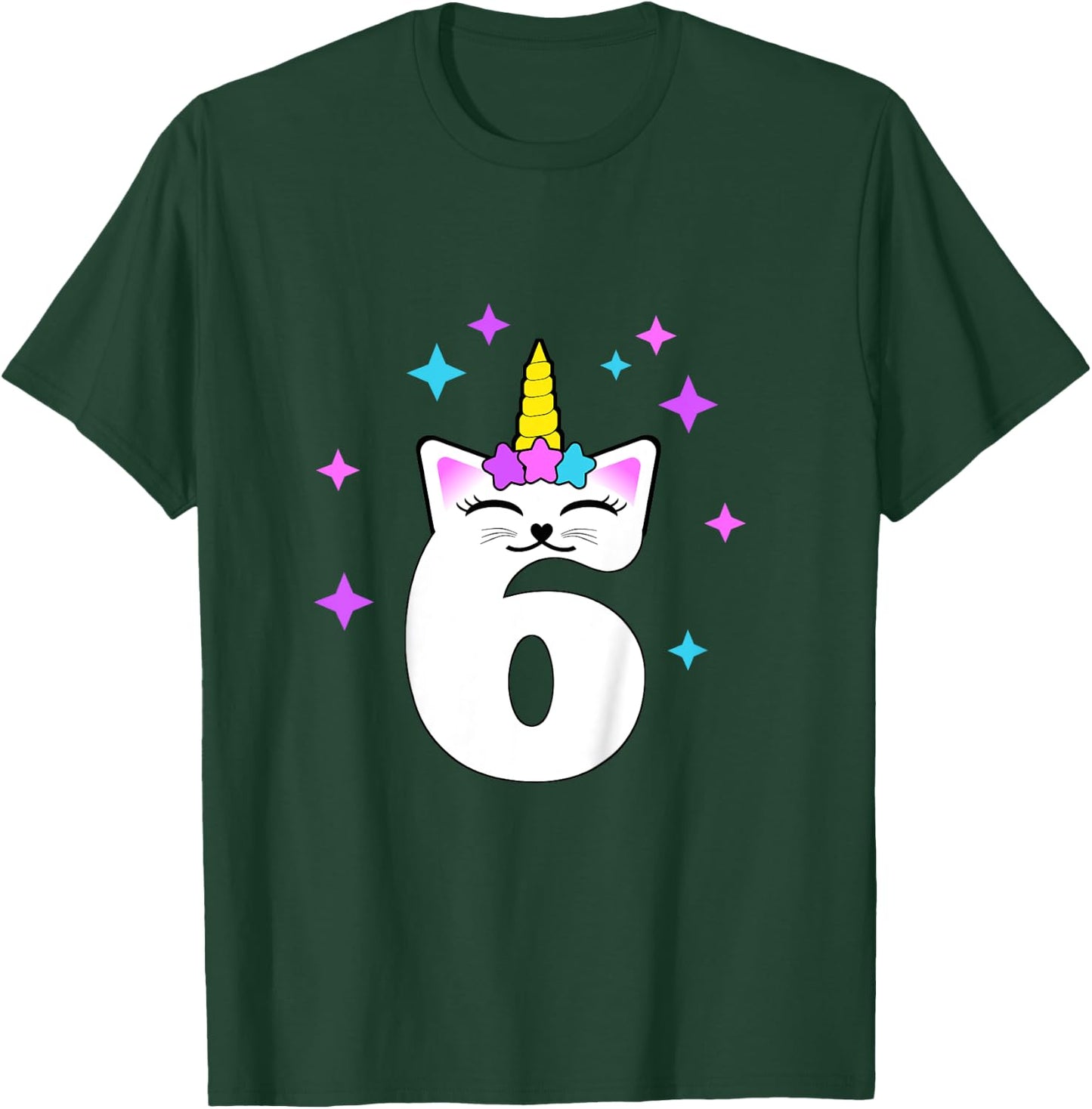 6 Year Old Cat Unicorn Caticorn 6th Birthday Party Girls T-Shirt - T-Shirt | Forest