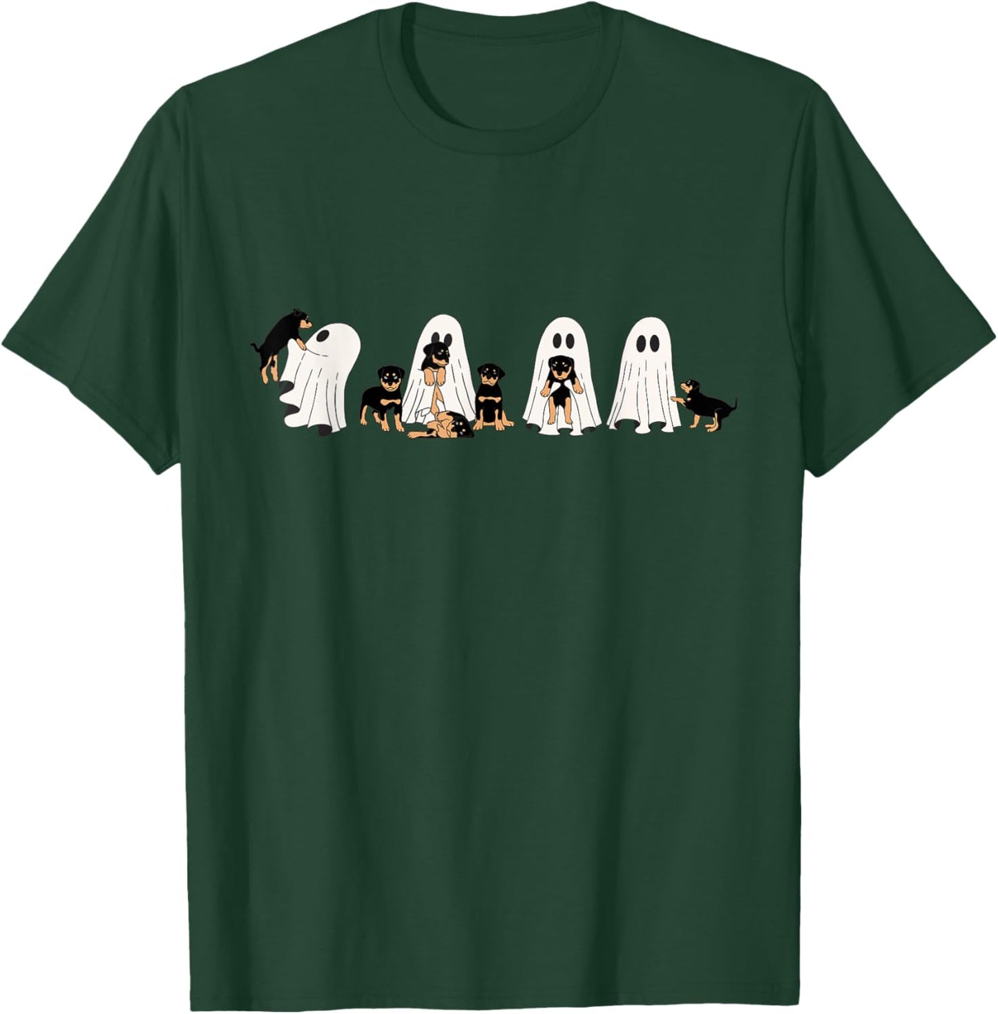 Funny Witch Rottweiler Dog Ghosts In Boo Sheet Halloween T-Shirt - T-Shirt | Forest