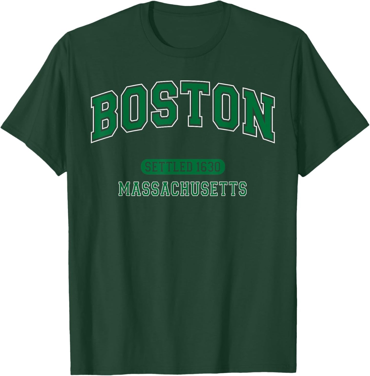 Boston Massachusetts Settled 1630 Vintage Sports Green T-Shirt - T-Shirt | Forest