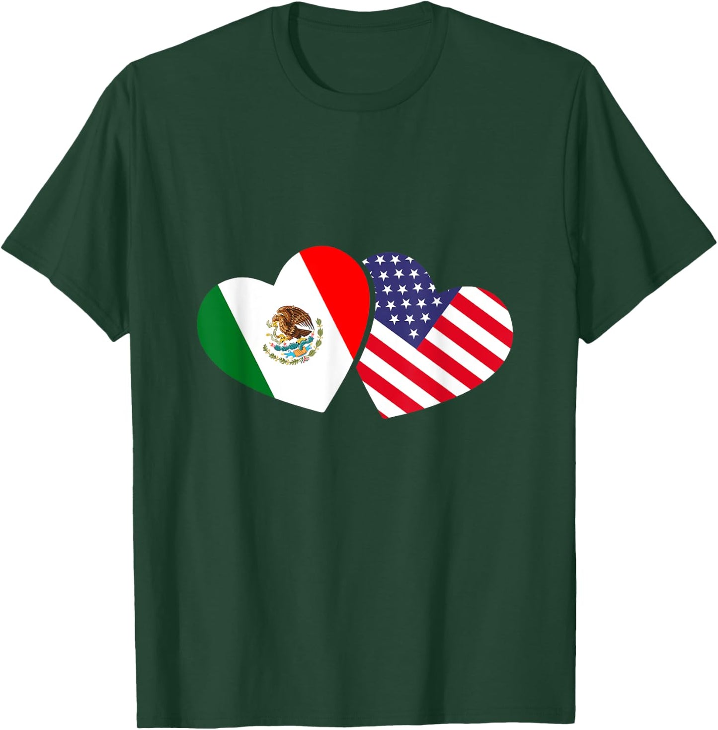 Mexican USA Flag Hearts Mexico T-Shirt - T-Shirt | Forest
