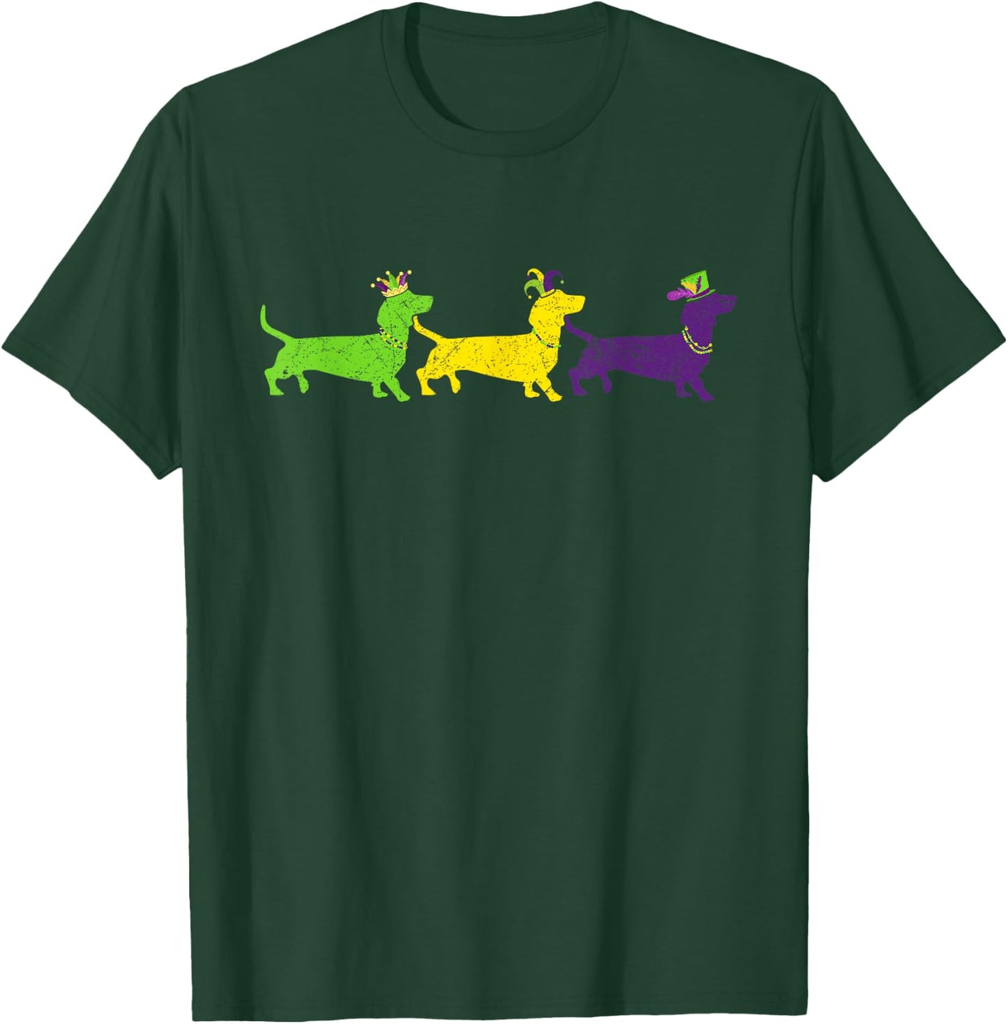 Funny Mardi Gras Dachshund Beads Gift Dog Dad Dog Mom T-Shirt - T-Shirt | Forest