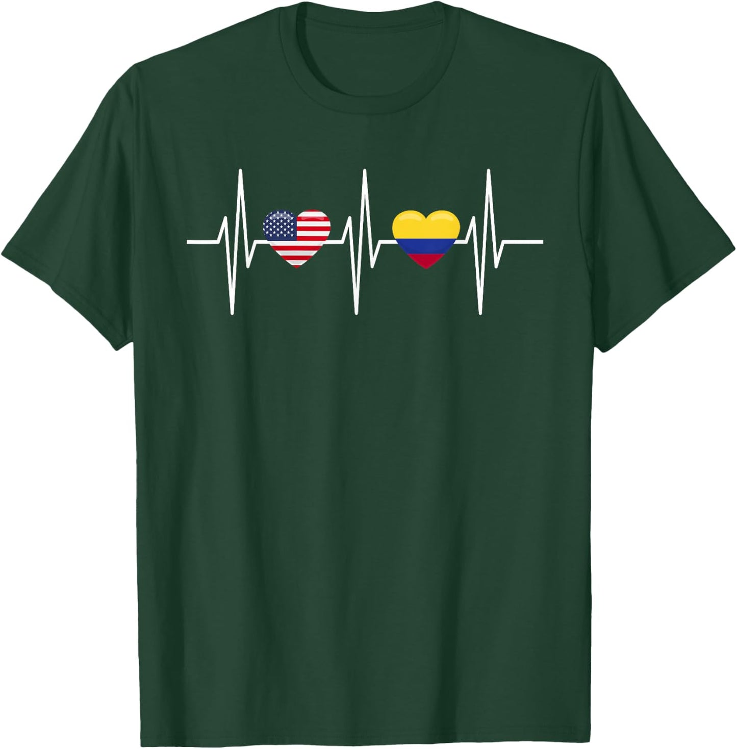 USA Colombia Shirt Heartbeat America Colombian Flag Heart T-Shirt - T-Shirt | Forest