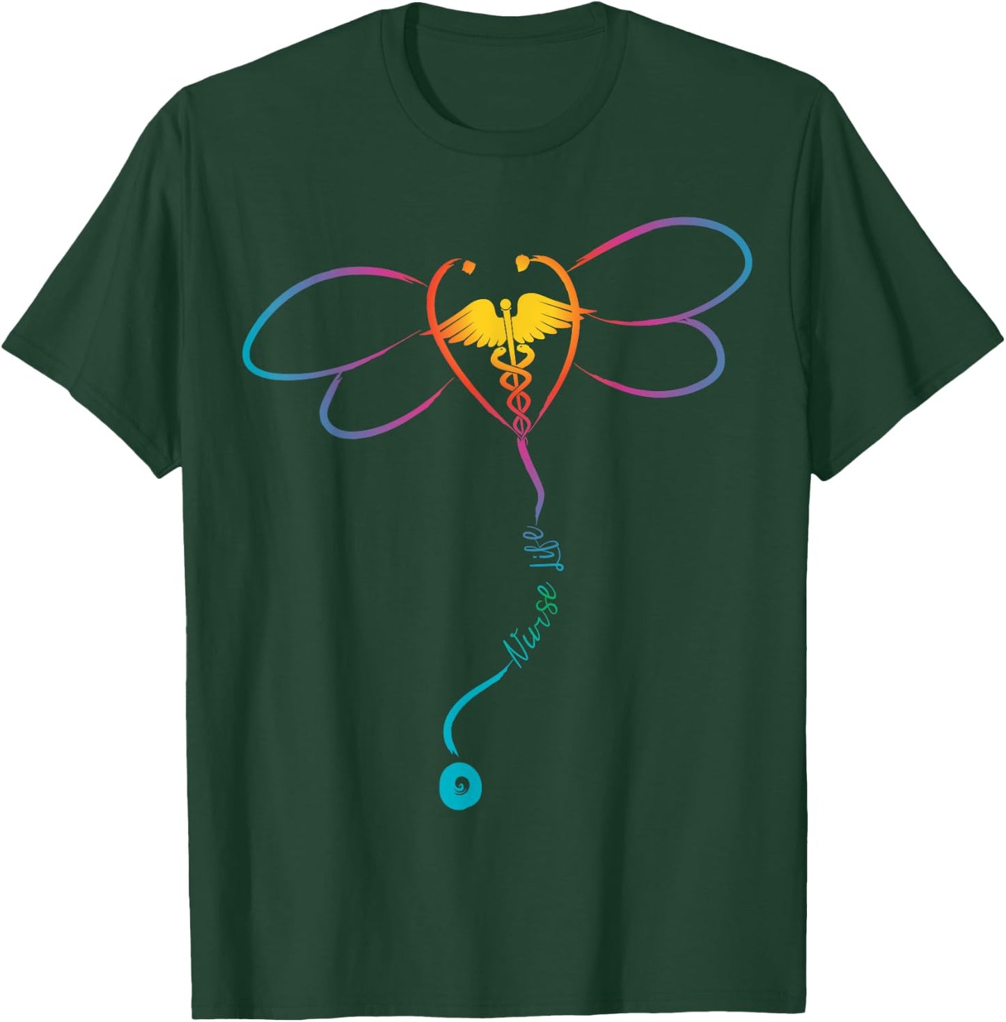 Nurse Life RN Colorful Dragonfly Stethoscope T-Shirt - T-Shirt | Forest