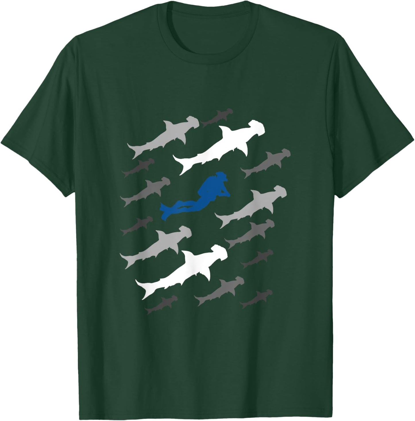 Scuba Diver and Hammerhead Shark for Scuba Diving Trip Dive T-Shirt - T-Shirt | Forest