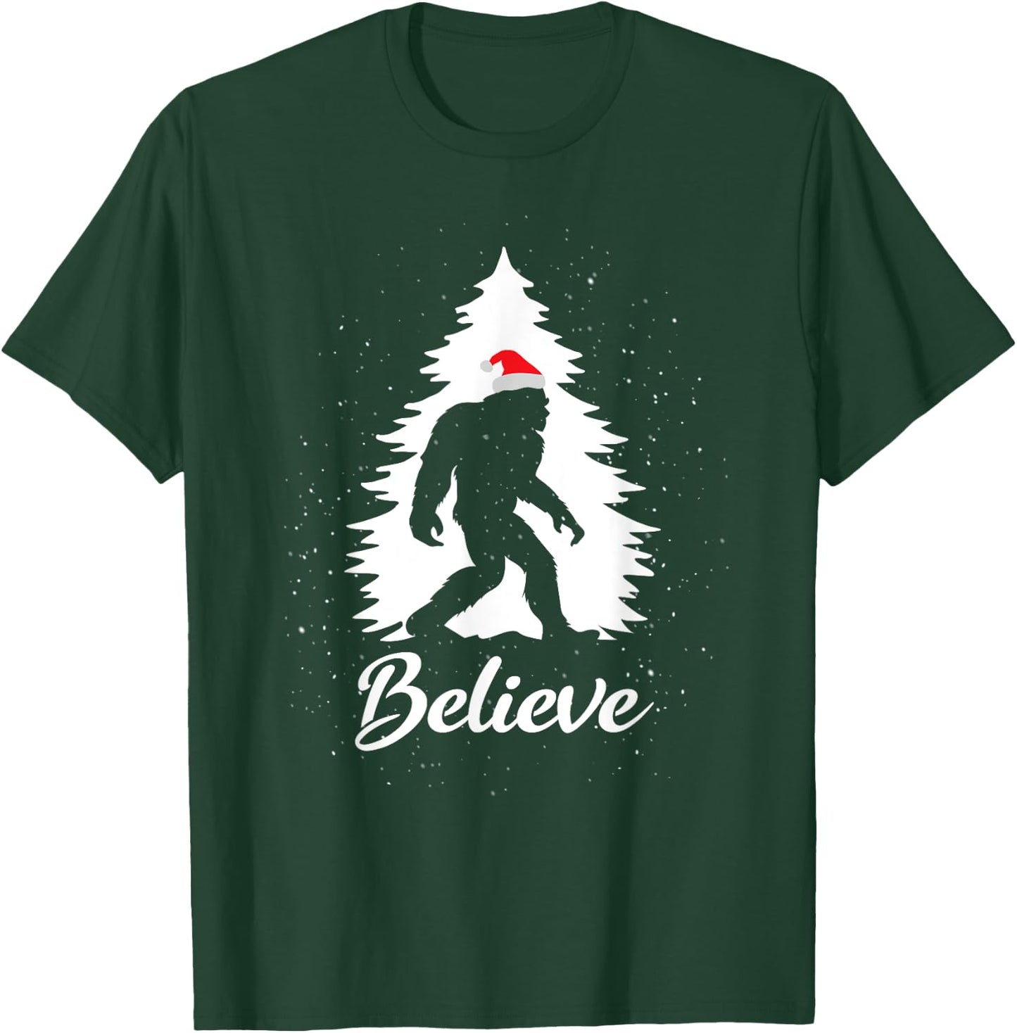 Bigfoot Sasquatch Santa Hat Believe Christmas Gift T-Shirt - T-Shirt | Forest