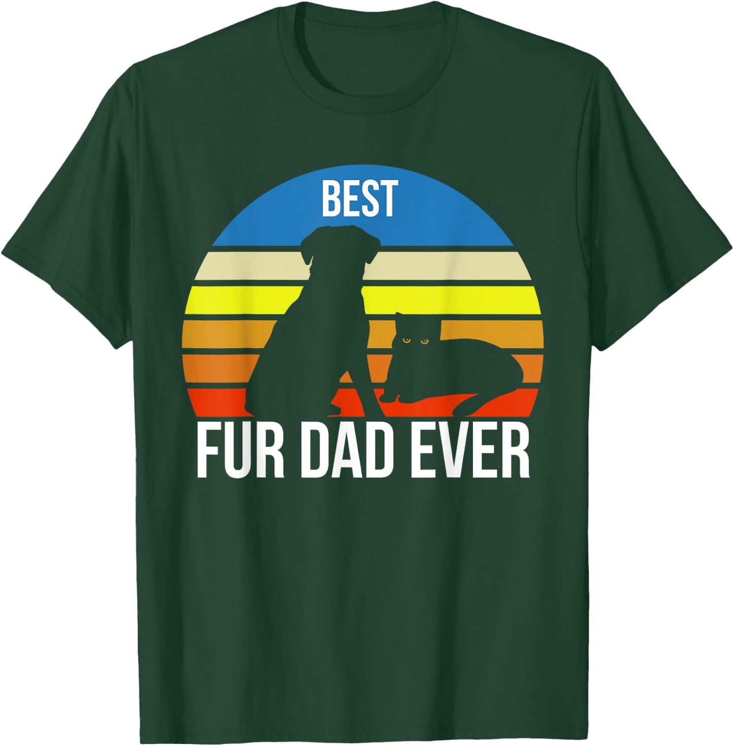 Best Fur Dad Ever Vintage Retro Dog and Cat Owner Funny T-Shirt - T-Shirt | Forest