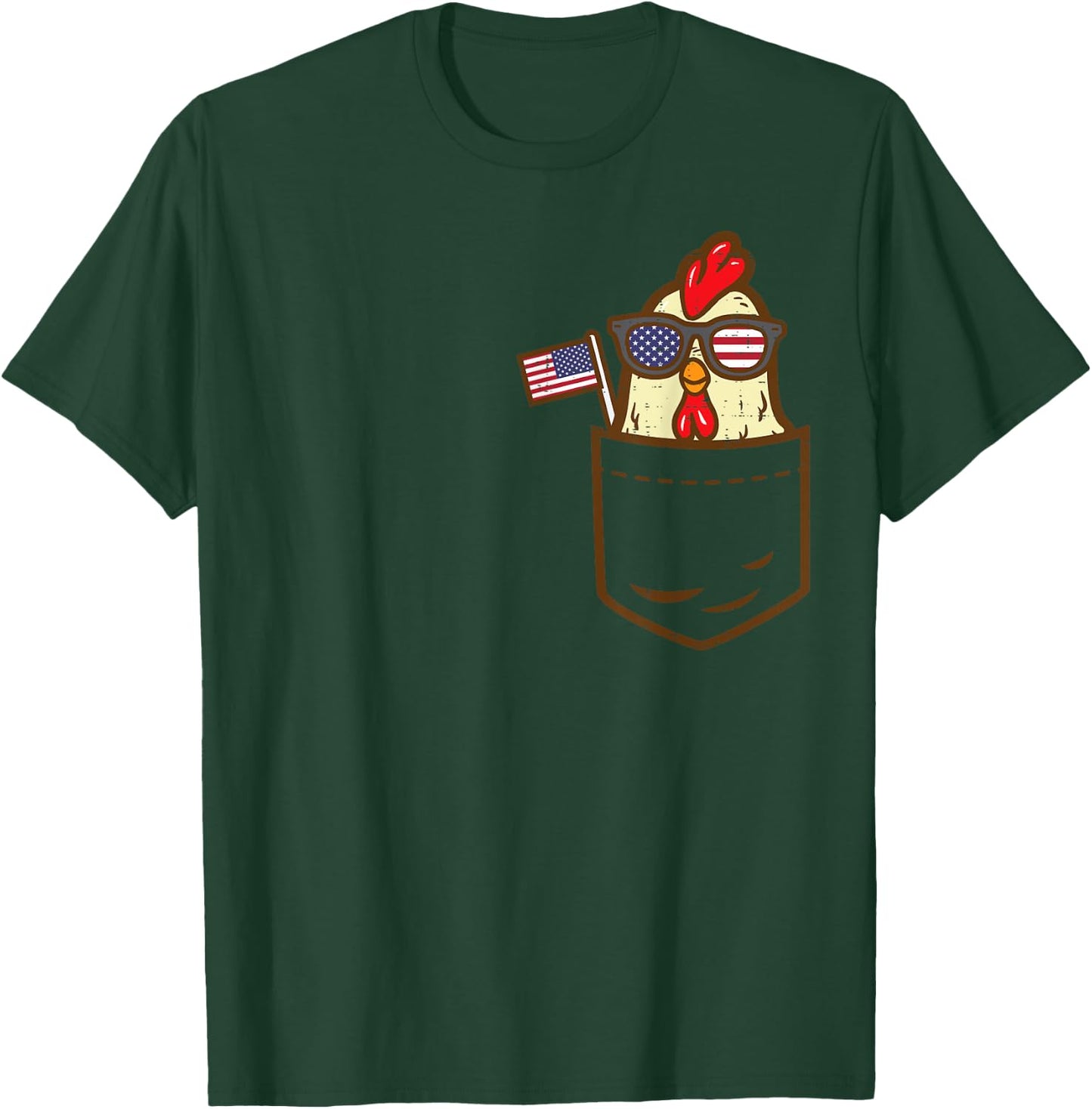 Chicken Pocket Farm American Flag USA 4th Of July Animal T-Shirt - T-Shirt | Forest
