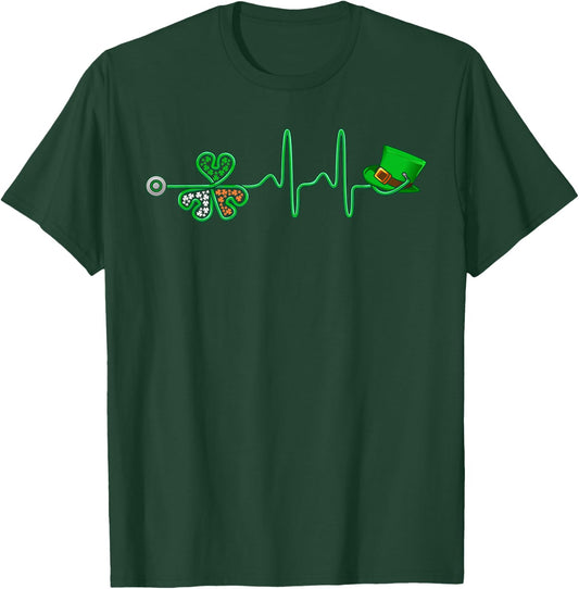 Irish Nurse Heartbeat Stethoscope Lucky St. Patricks Day T-Shirt - T-Shirt | Forest