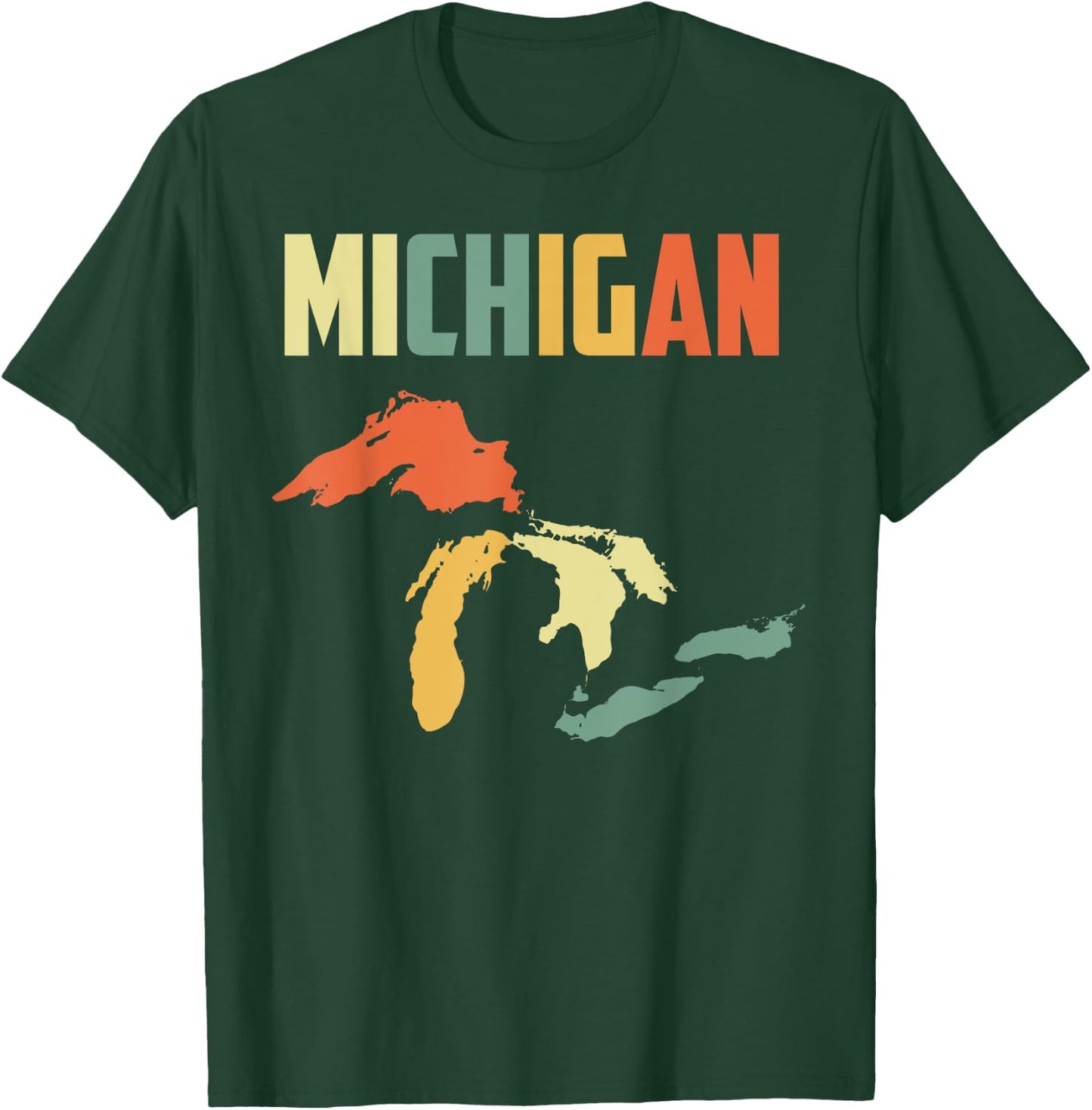 The Great Lakes Largest Water Retro Color Michigan MI Pride T-Shirt - T-Shirt | Forest