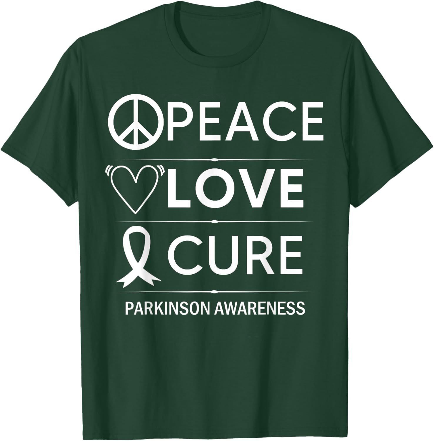 Parkinsons Disease Awareness Peace Love Cure Silver Ribbon T-Shirt - T-Shirt | Forest
