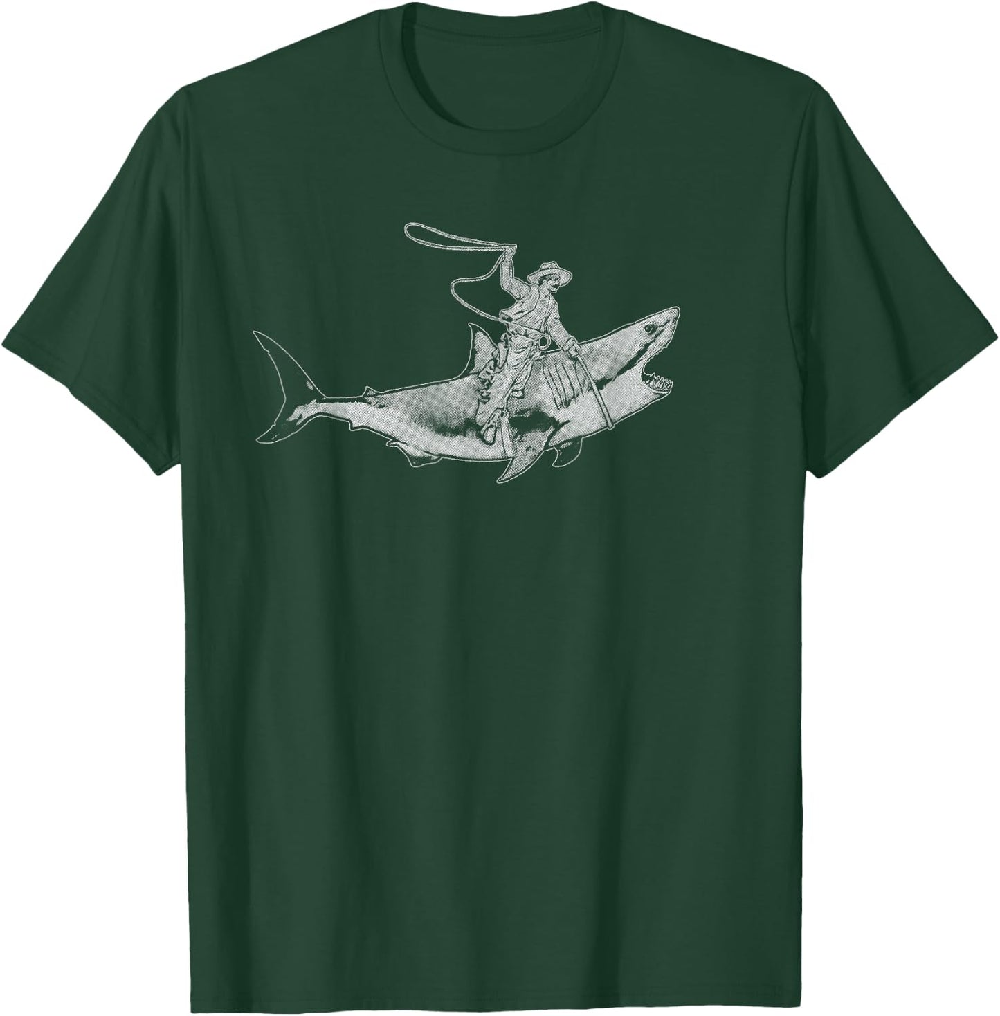 Shark Lover Rodeo Cowboy Riding Great White Vintage Funny T-Shirt - T-Shirt | Forest