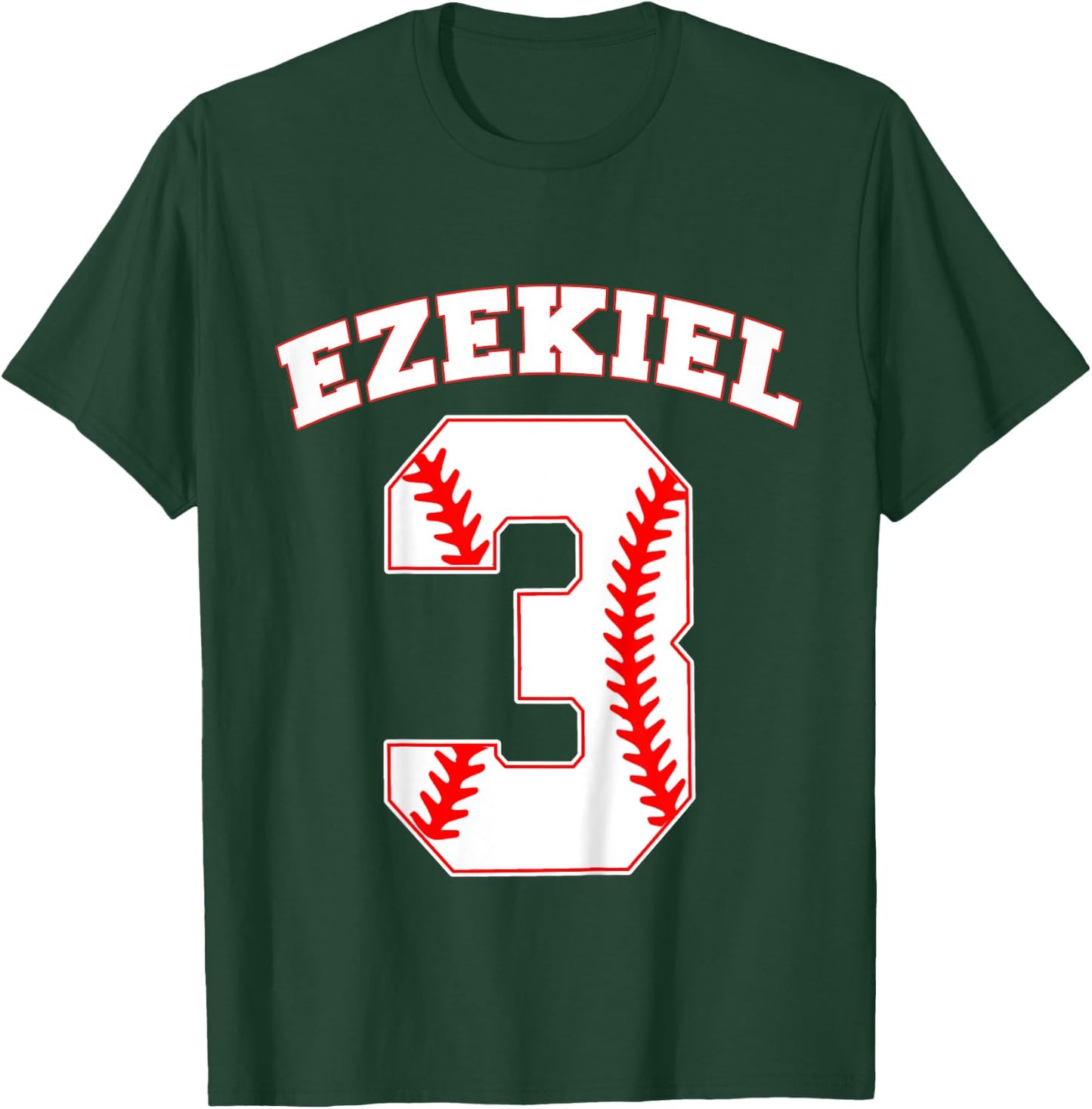 Kids Ezekiel Baseball Name Three Years 3rd Birthday Number Boys T-Shirt - T-Shirt | Forest