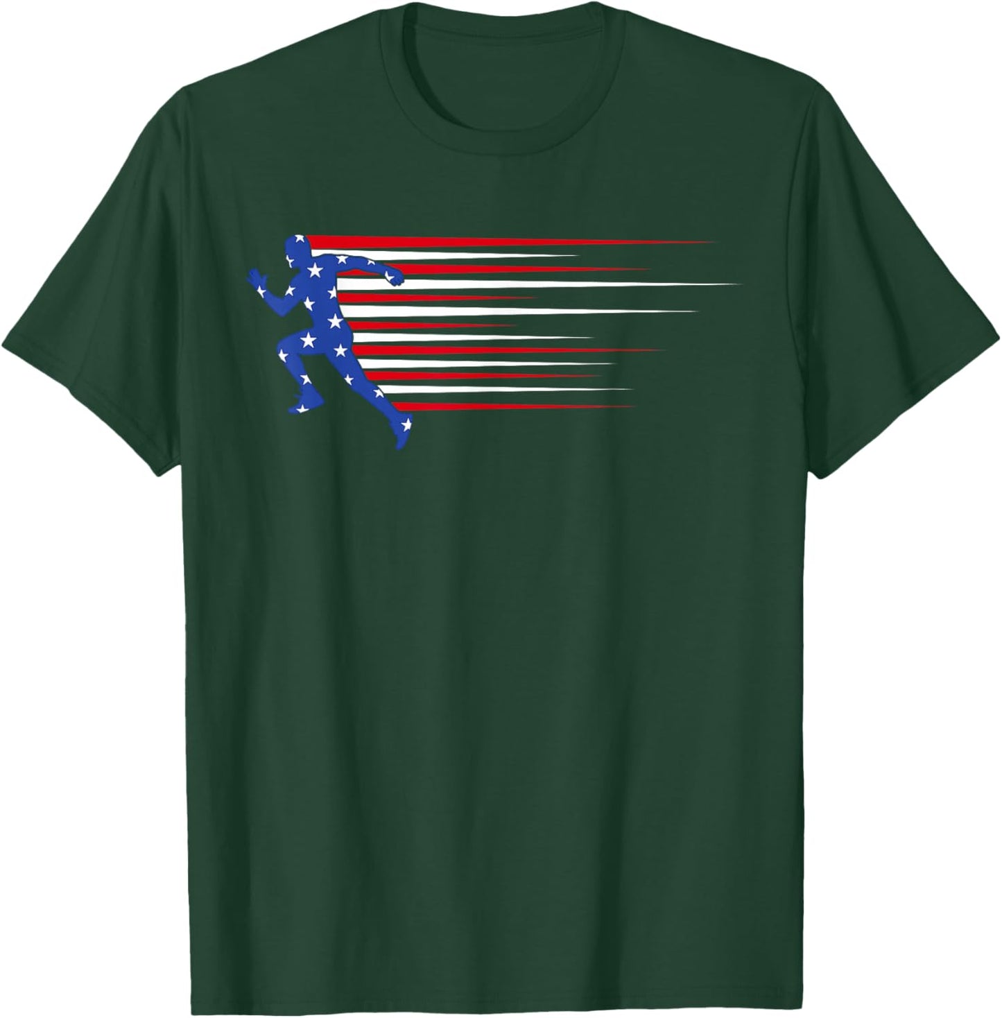 American Flag Track And Field 4th of July Running Athlete T-Shirt - T-Shirt | Forest