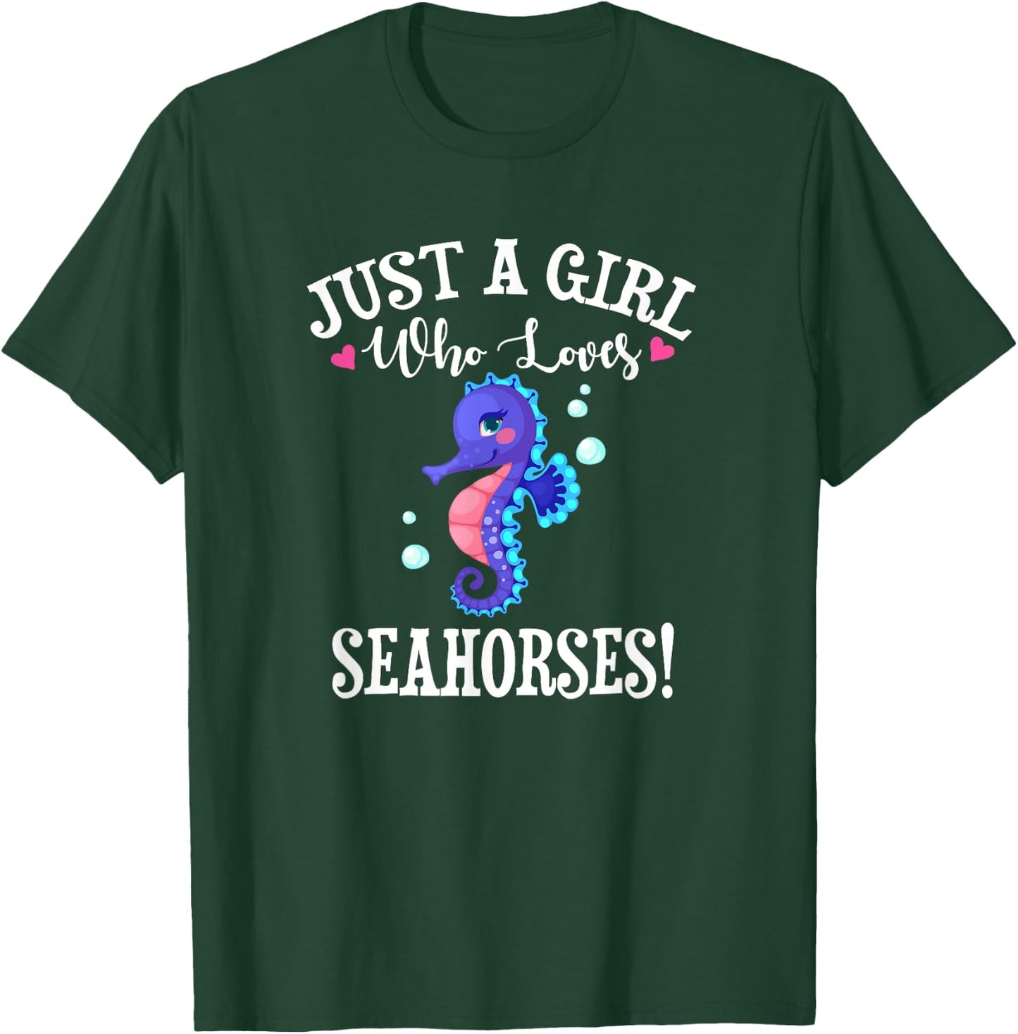 Cute Funny Cartoon Girl Who Loves Seahorses Lover T-Shirt - T-Shirt | Forest