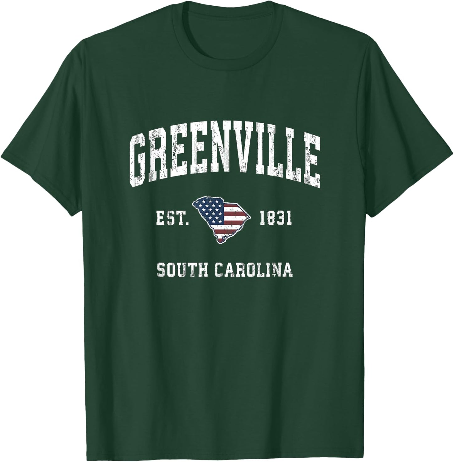 Greenville South Carolina SC Vintage American Flag Design Women Kids Men T-Shirt - T-Shirt | Forest