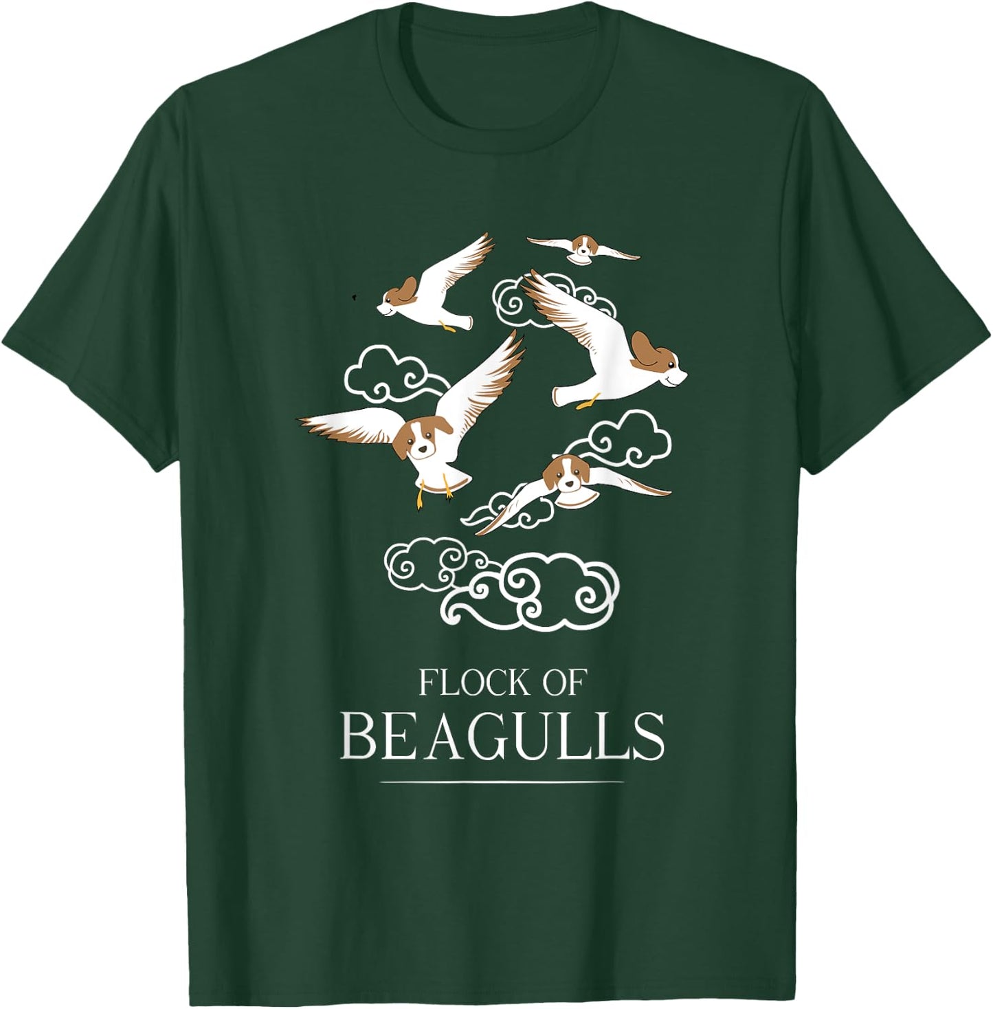 Flock Of Beagulls | Funny Cute Dog/Puppy Beagle Pet Pun T-Shirt - T-Shirt | Forest