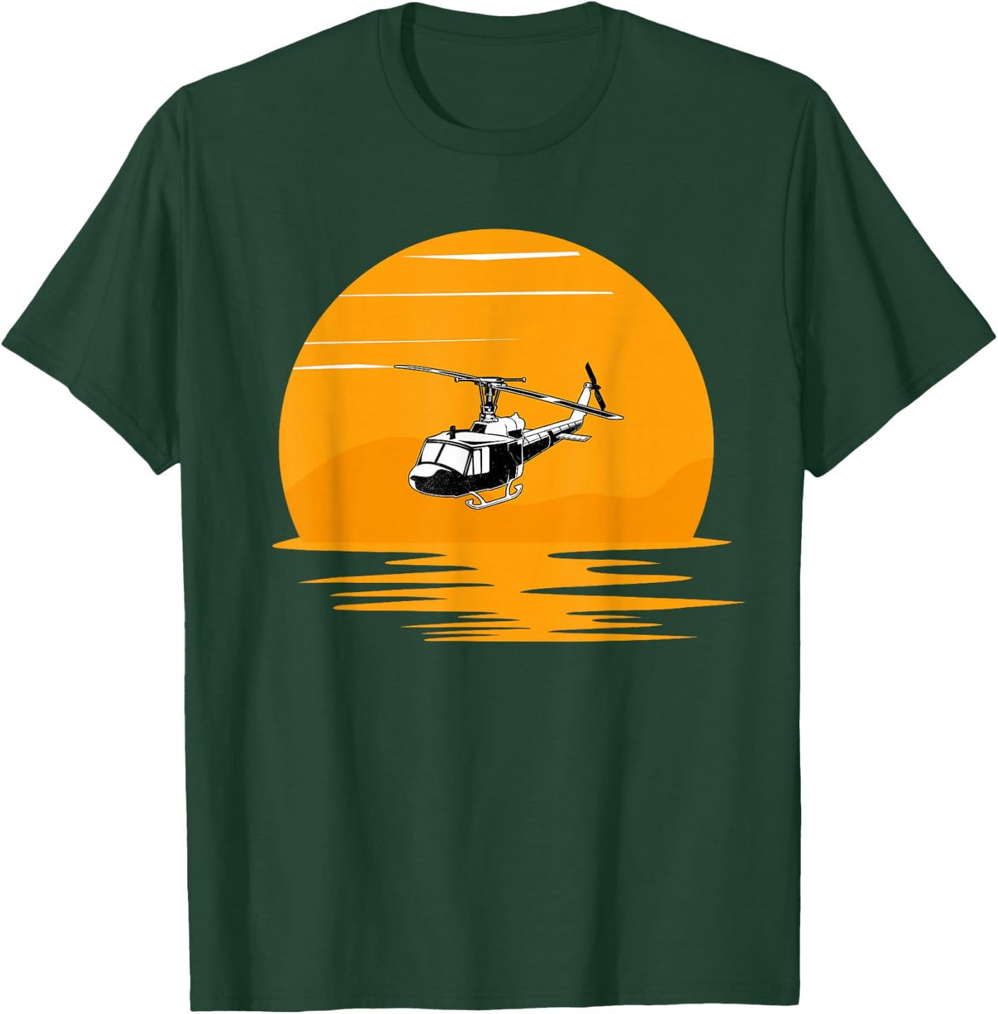 Sunset UH-1 Huey Helicopter Lover Gift Pilot Women Men T-Shirt - T-Shirt | Forest