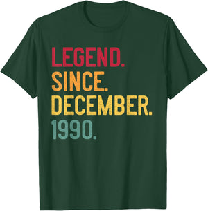 Legend Since December 1990 30th Birthday Gift Retro Vintage T-Shirt - T-Shirt | Forest