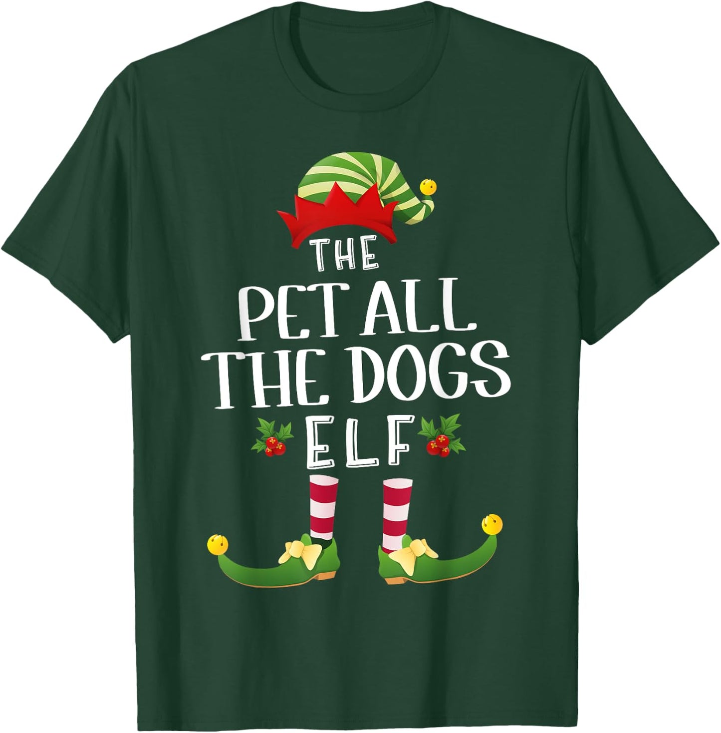 Pet All The Dogs Christmas Elf Matching Pajama X-Mas Party T-Shirt - T-Shirt | Forest