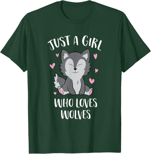 Just A Girl Who Loves Wolves Cute Wolf Girl T-Shirt - T-Shirt | Forest