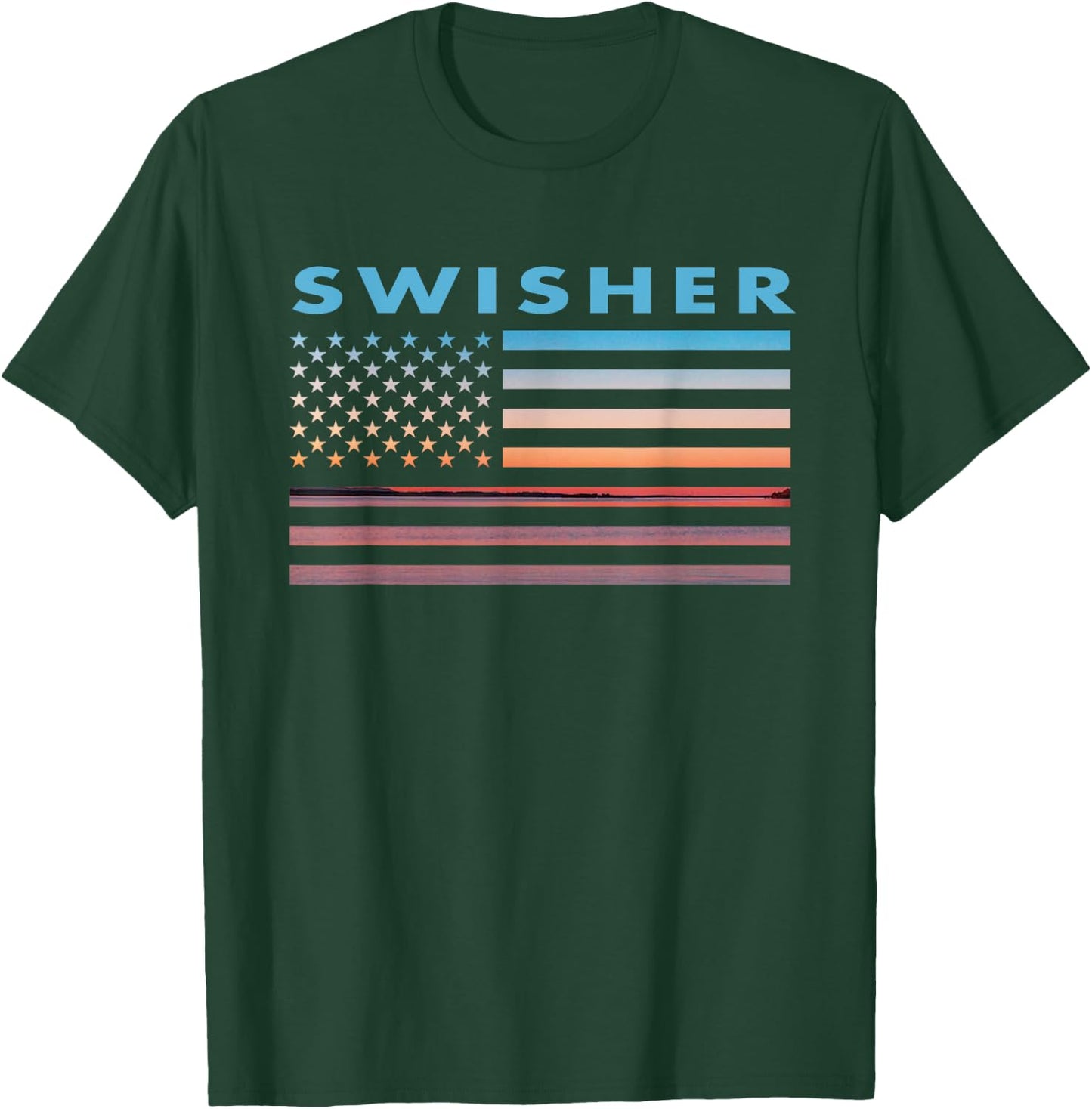 Vintage Sunset American Flag Swisher, Iowa T-Shirt - T-Shirt | Forest